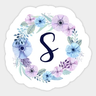 Floral Monogram S Icy Winter Blossoms Sticker